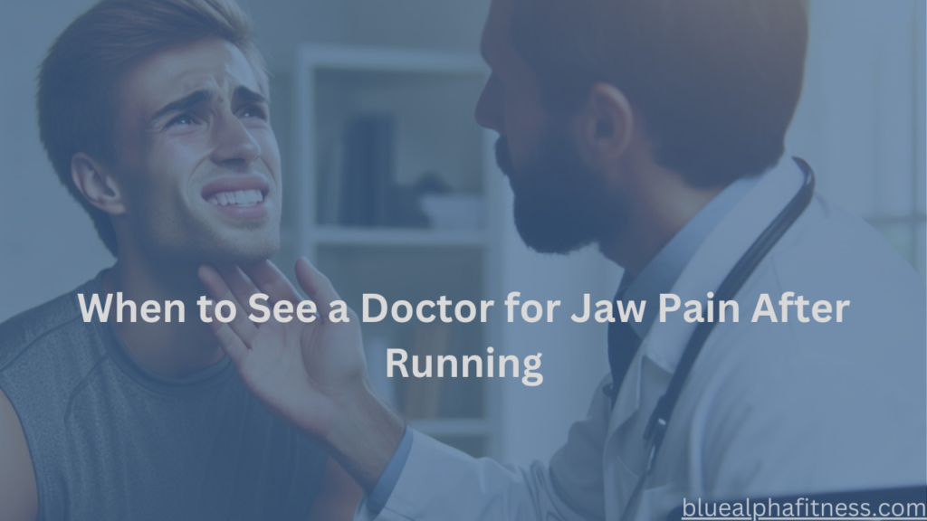 Doctor examining patient's jaw with pain expression, illustrating when to seek medical attention for jaw pain after running, highlighting red flags for runners.