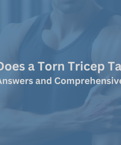 Fitness person holding their upper arm with a concerned expression, wondering wondering how long it takes for a torn tricep to heal.