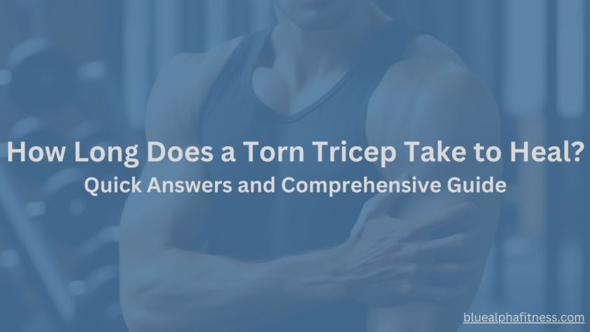 Fitness person holding their upper arm with a concerned expression, wondering wondering how long it takes for a torn tricep to heal.