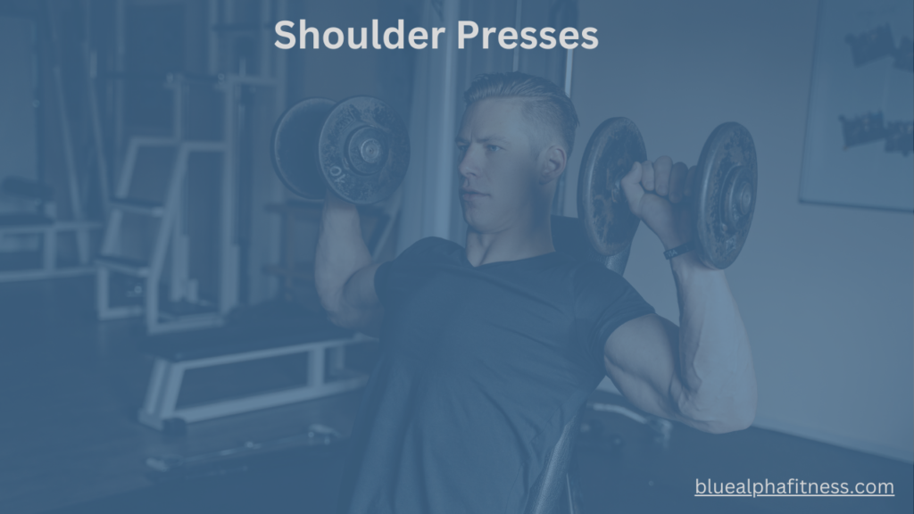 A person performing shoulder presses with dumbbells, highlighting an effective accessory exercise to boost bench press strength.