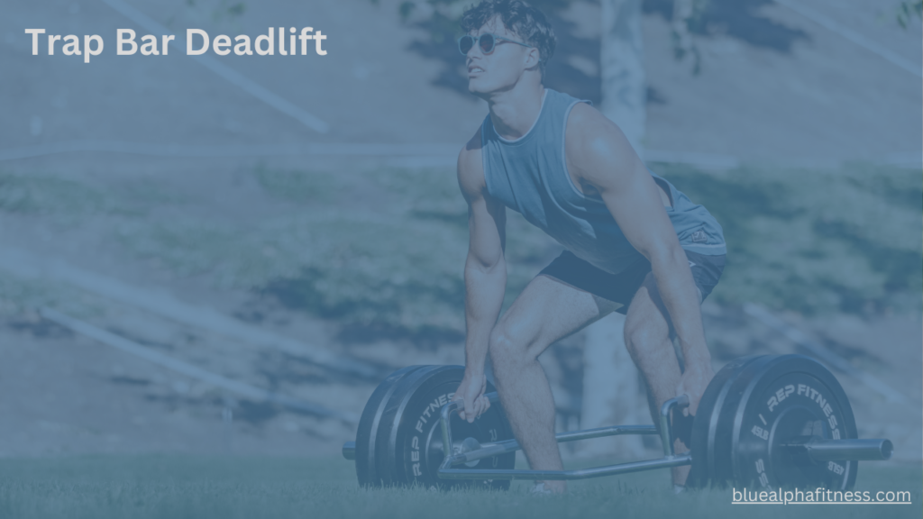 Person performing trap bar deadlift with perfect form, focusing on optimal posture and technique to maximize back strength.