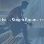 Fitness enthusiast sitting barefoot in a steam room at the gym, wrapped in a towel, relaxing and enjoying the therapeutic steam.