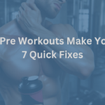 A shirtless bodybuilder in a gym holds a pre-workout supplement, scratching his neck—highlighting why do pre-workouts make you itchy.